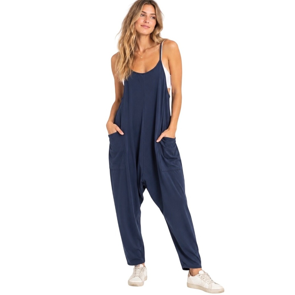 Free People FP Movement Hot Shot Jumpsuit Navy Blue XL OB898625